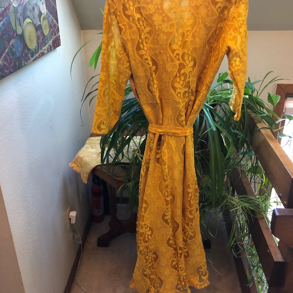 Size Large STUNNING YELLOW/GOLD LACE DRESS NWOT - Picture 2 of 5